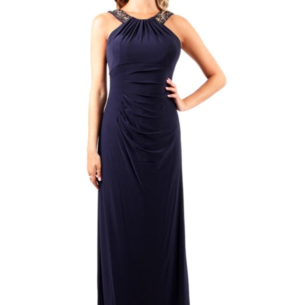 Xscape Navy Beaded Floor Length dress